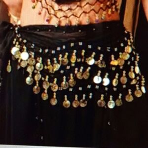 Belly Dance Hip Scarf with Golden Coins Tassels